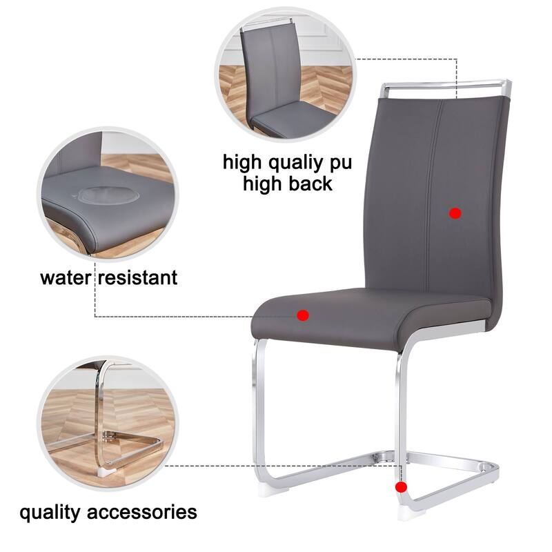 Modern PU Faux Leather High Back Dining Chairs with C-shaped Tube Chrome Metal Legs for Multiple Rooms