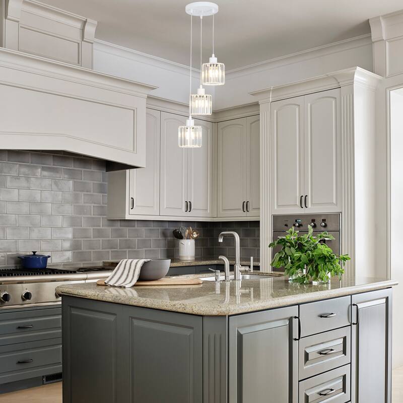 3-Light Modern Metal Hanging Pendant Light Ceiling Light Chandelier with Crystal Cover for Kitchen Island