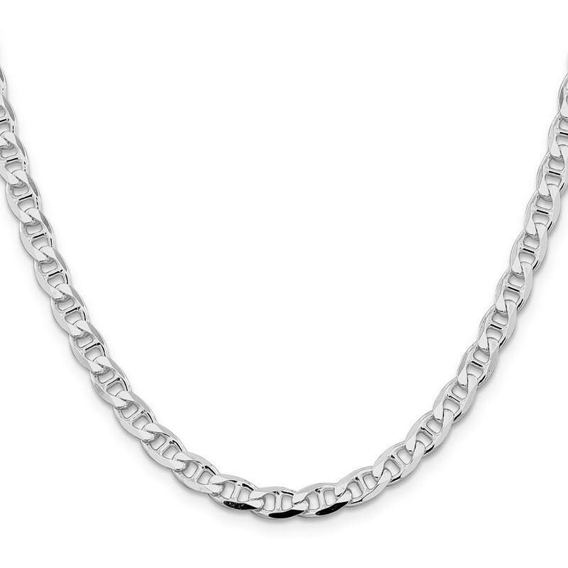 Curata 925 Sterling Silver Rhodium 5.7mm Flat Cuban Anchor Chain Necklace Options: 18 20 22 24