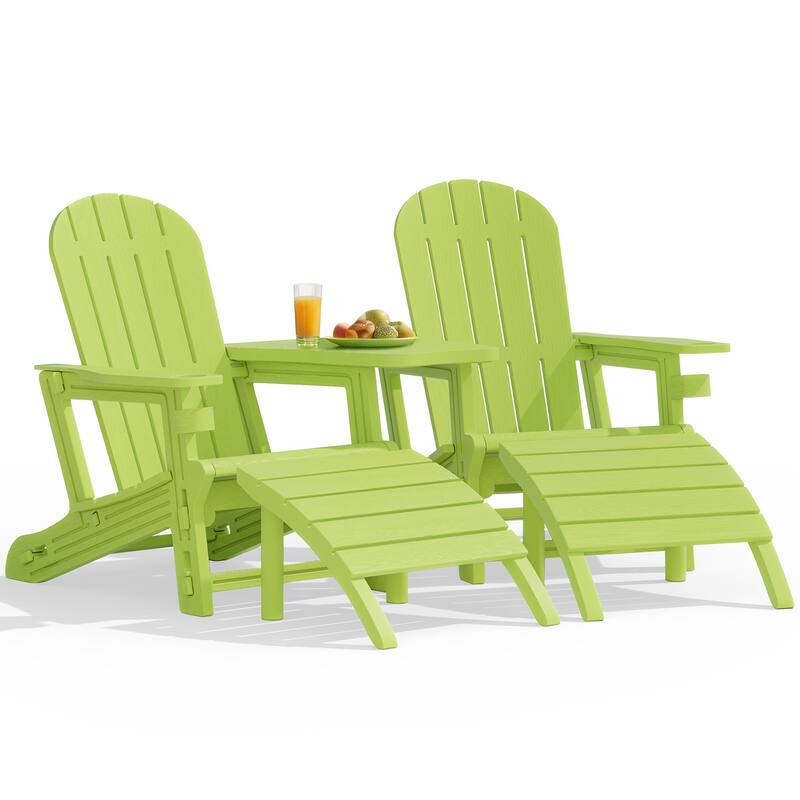 Outdoor All Weather Adirondack Chairs with Movable Footrests, Set of 5/3. - WithFootrest - Green