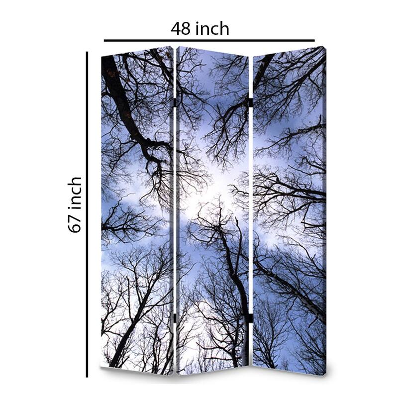 3 Panel Foldable Canvas Screen with Tree Print, Black - 6 x 12
