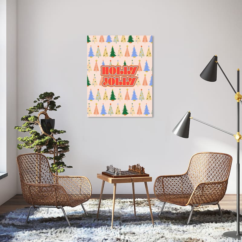 Wynwood Studio Canvas Holiday and Seasonal Holly Jolly Trees Red Wall Art Canvas Print - 30 x 36