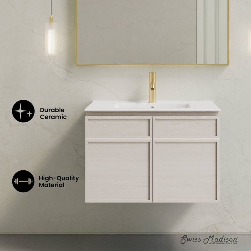 St. Tropez 30" Wall-Mounted Bathroom Vanity In White Oak With Sink Top - 30