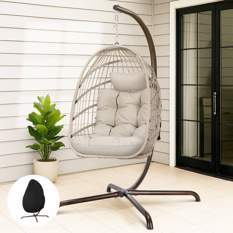 FINCATI Outdoor Oversized Luxury Hanging Egg Chair with Stand, 350 lbs Indoor Egg Swing Chair with Stand, Egg Chair Outdoor