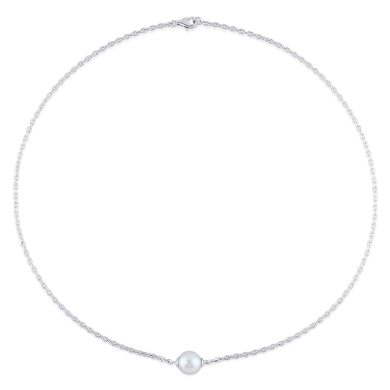 Miadora Sterling Silver White FW Cultured Pearl Station Necklace & Stud Earrings Set (9-13mm)