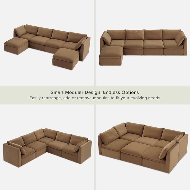 Mopio Macy Modular Sectional Sofa, Modern Couch with Ottoman Chaise Brown