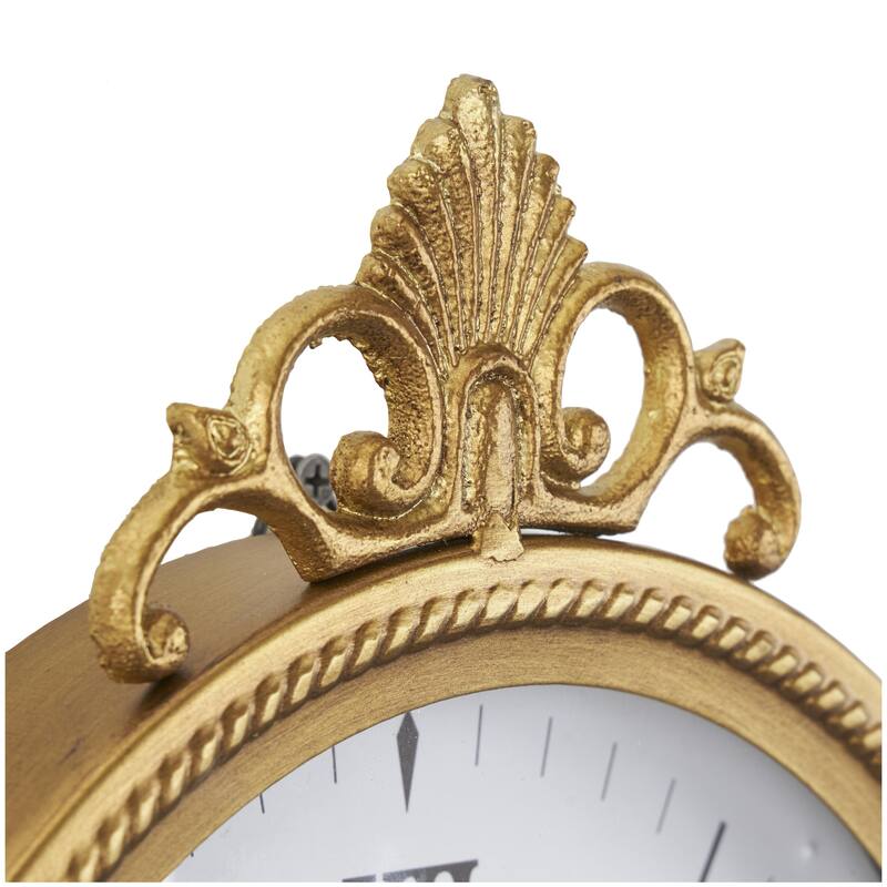Metal Antique Inspired Decorative Wall Clock with Scrolled Finial - Gold - Roche River Decor