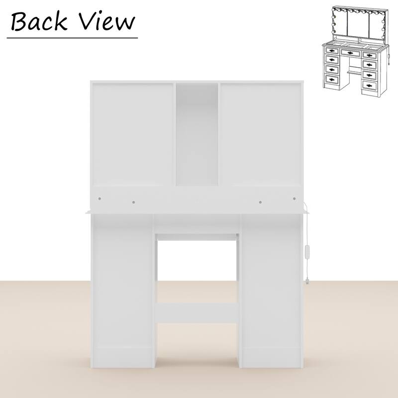 Contemporary Beauty Station - White Vanity Desk Makeup Vanity Dressing - 40.2"Wx54.1"H