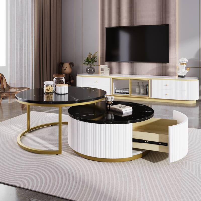 27.5" Fluted Nesting Coffee Table with Drawer