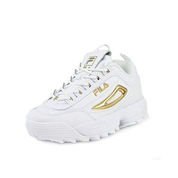 gold and white fila shoes