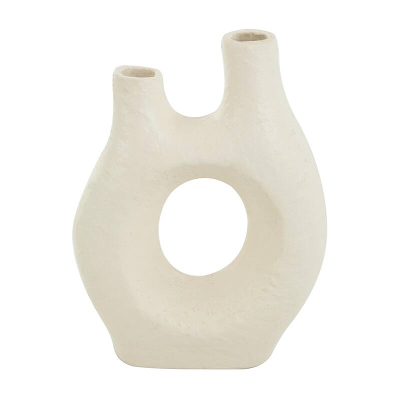 Paper Mache Abstract Rounded Decorative Vase with Double Openings - Beige - Roche River Decor