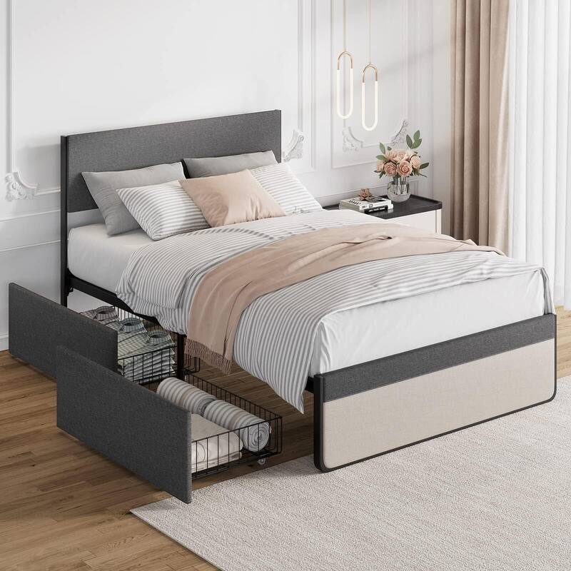 Modern Simple Platform Bed - Queen_Grey New - Queen
