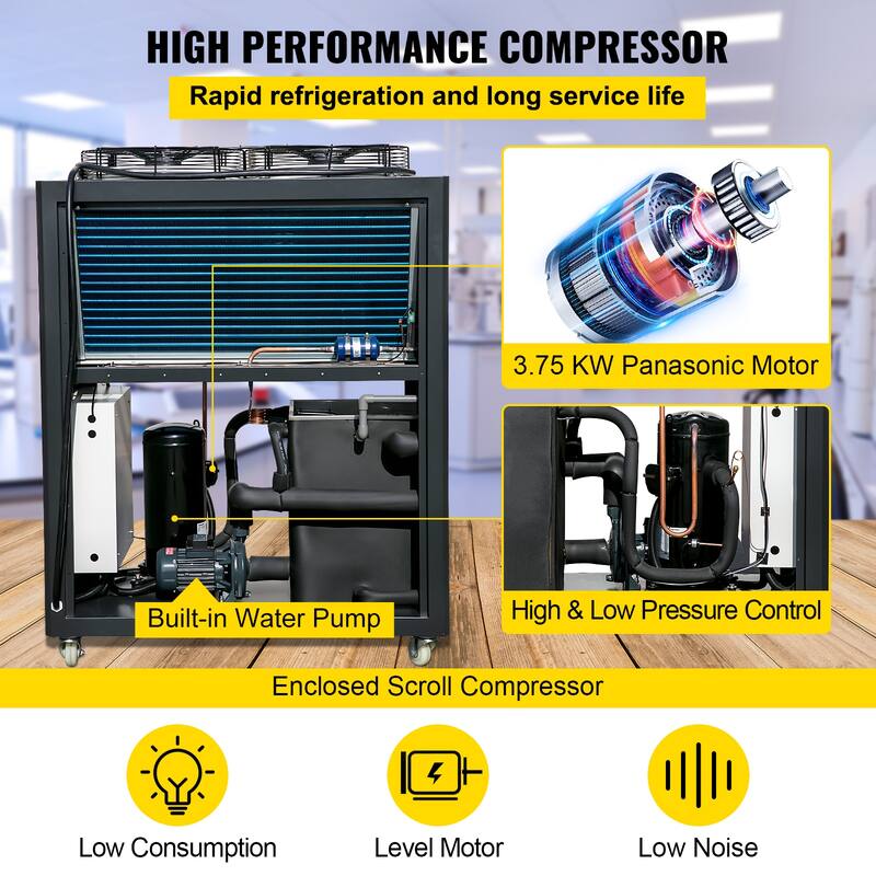 UIMOSO Air Cooled Water Chiller 5 Ton Portable, 5Hp 53L Tank Industrial Chiller, Finned Condenser - 5Hp 53L