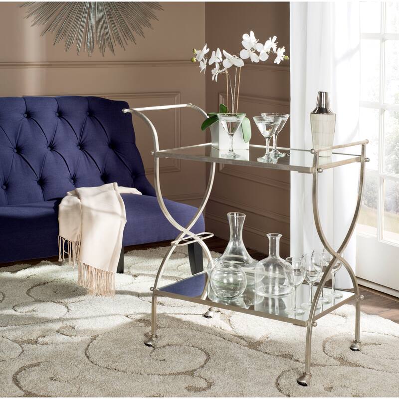 SAFAVIEH Maryanne Silver/ Mirror Top Bar Cart - 33.5" x 20.1" x 38.6" - 34Wx20Dx39H - Silver