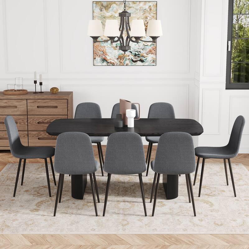 9-Piece Dining Table Set.67 * 35.4 inch MDF dining table With 8 Linen-Cotton Material Dining Chair