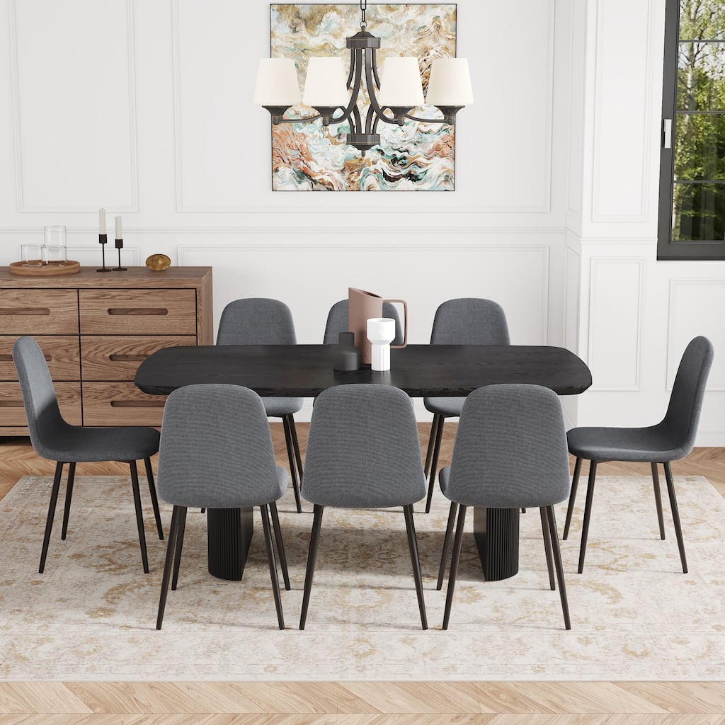 Dining Table & Chairs Set with 8 Side Chairs, Simple Dark Gray Dining Chairs with Metal Lges for Apartment