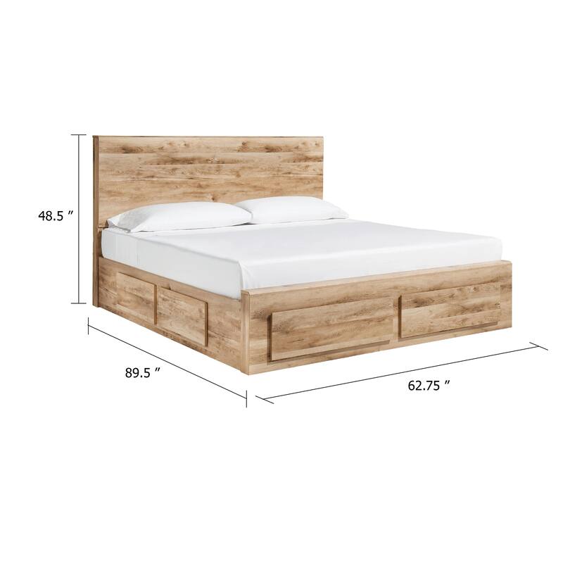 Oma Queen Panel Bed, 2 Footboard and 4 Side Drawers, Brown Wood