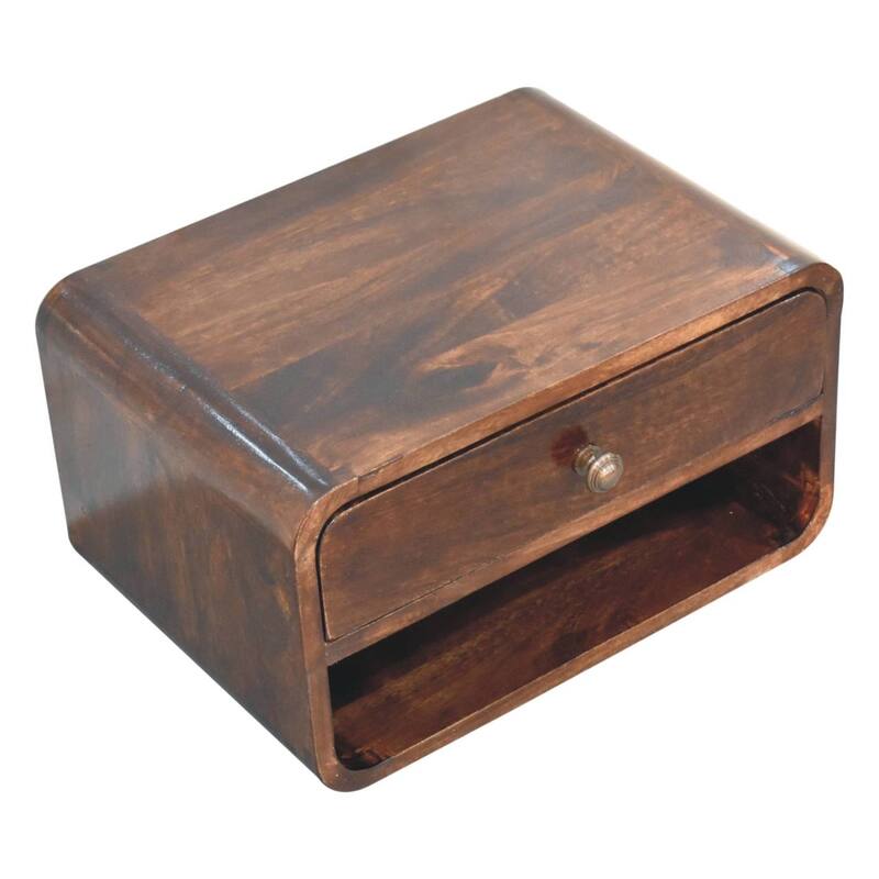 Solid Wood Curved California Walnut Wall-Mounted Bedside