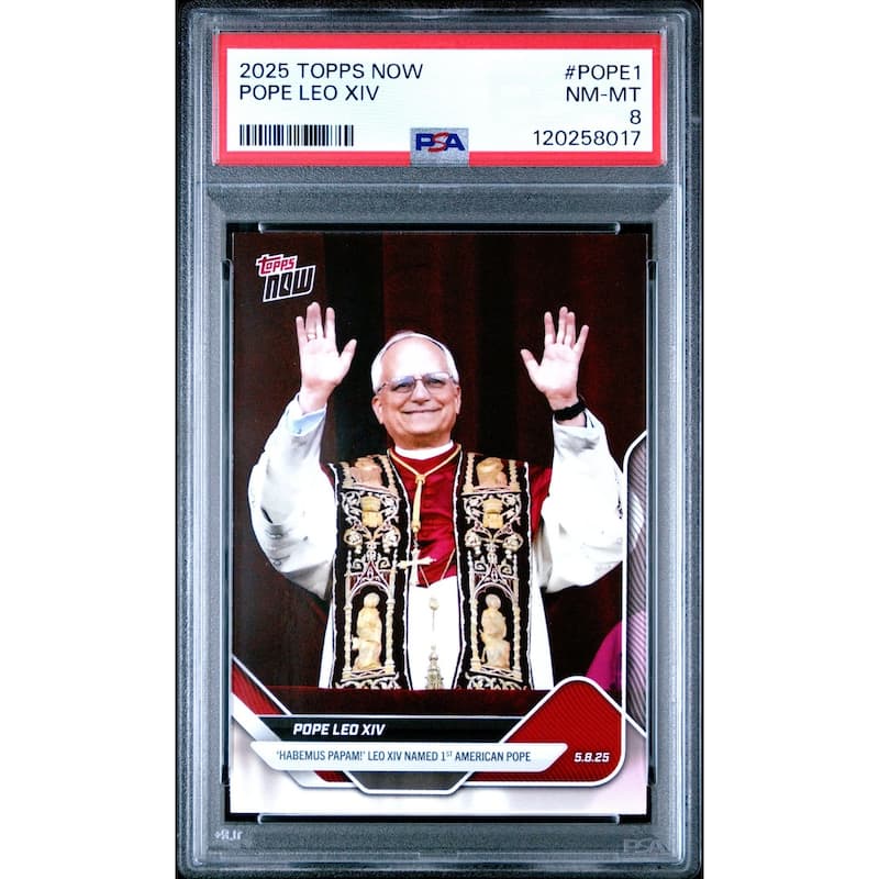 Pope Leo XIV 2025 Topps Now Card #POPE1 Graded PSA 8 120258017 - 8' x 11'