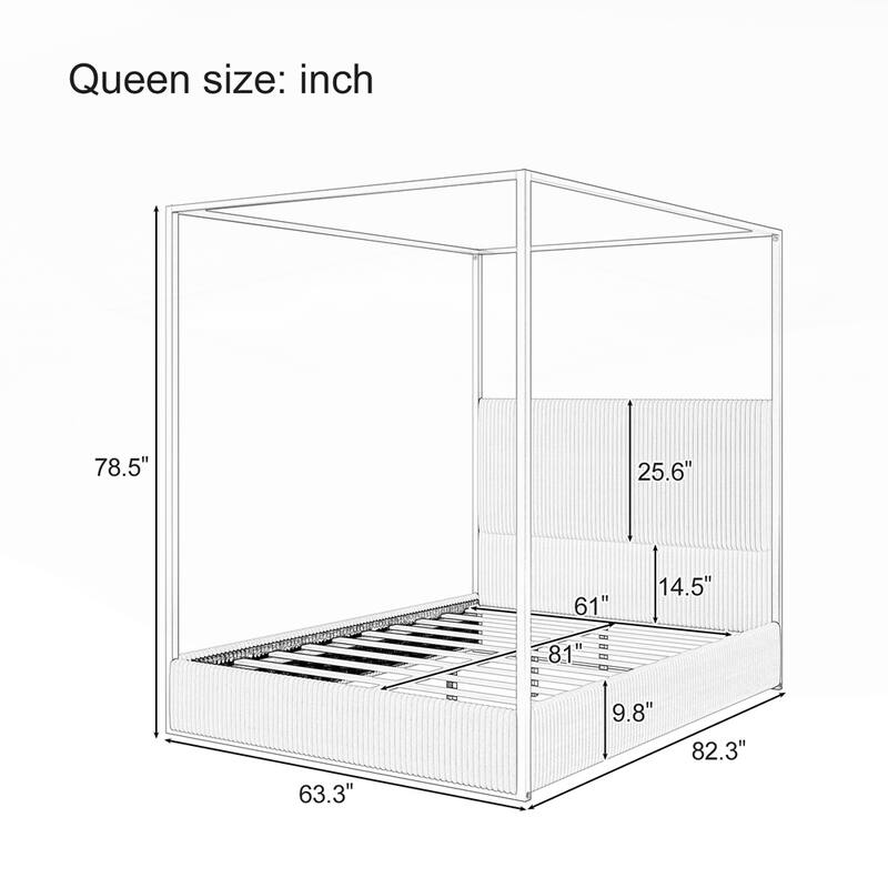 Modern Luxury Metal Canopy Bed with Tall Upholstered Headboard