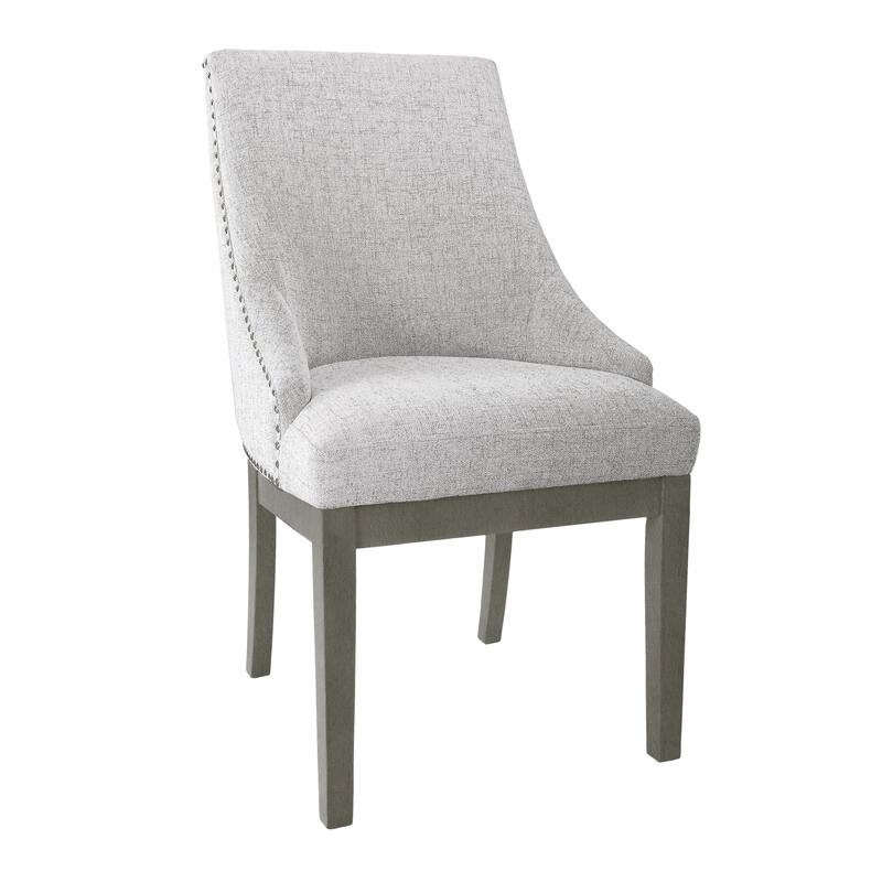 Side Dining Chair with Barrel Curved Back, Neutral Gray Textured Woven