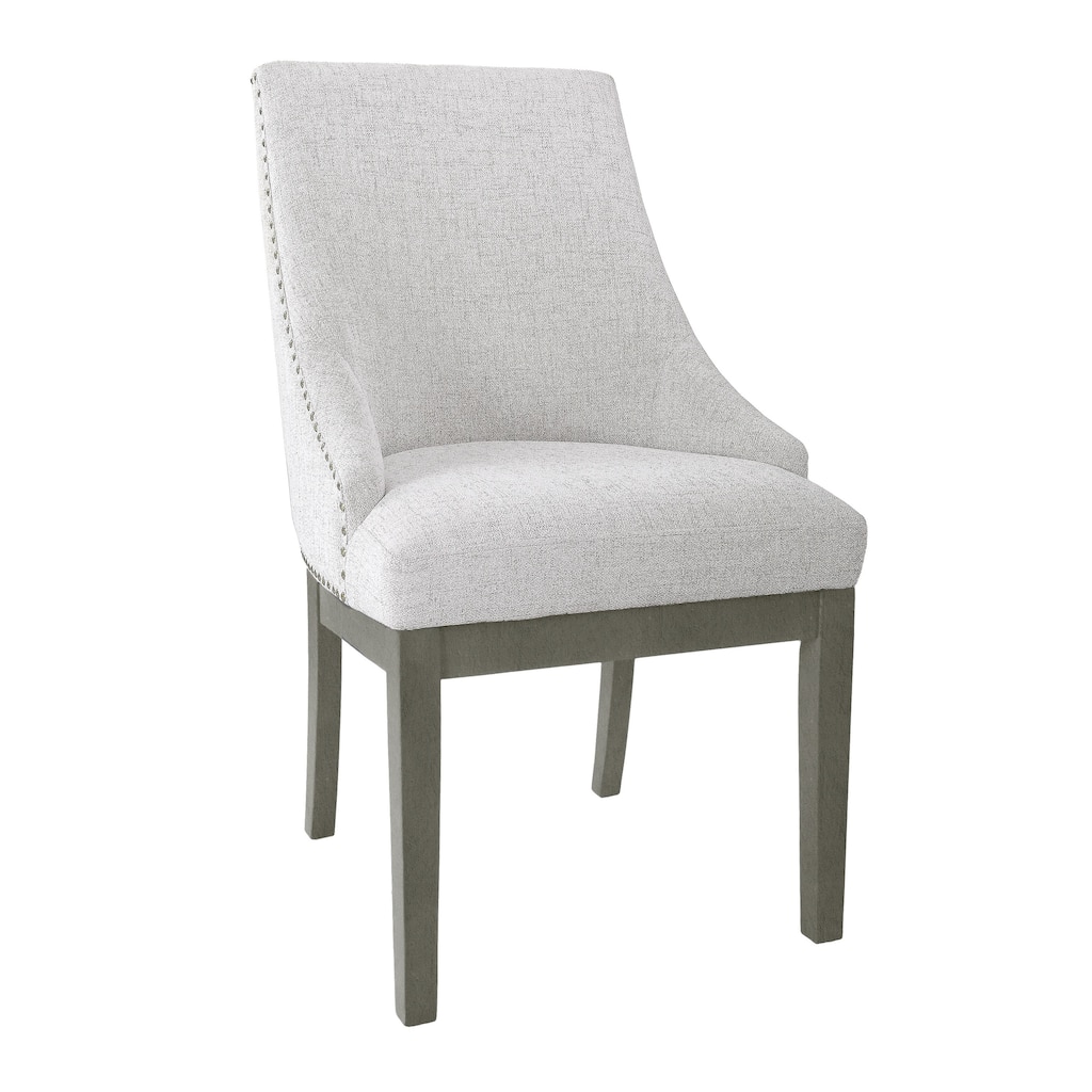 Side Dining Chair with Barrel Curved Back, Neutral Gray Textured Woven
