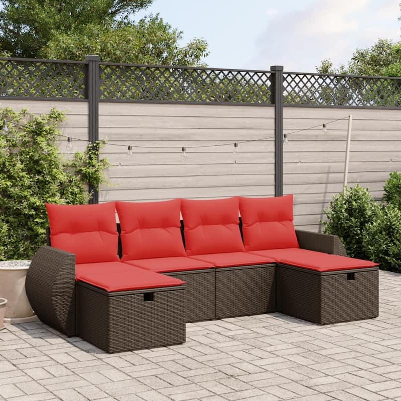 6-Piece Modular Garden Sofa Set - 21.7" x 24.4" x 27.2" - Brown
