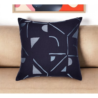 HomeRoots 24" Blue Geometric Cotton Blend Throw Pillow With Embroidery