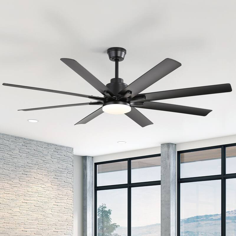 52 Inch/66 Inch/72 Inch Modern Ceiling Fan with Dimmable LED Light ,Remote&APP Control,8 Blades for Large Living Room,Porch - 52 Inch - Black