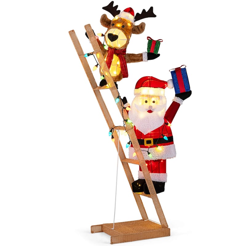 Costway 5.5 FT Lighted Reindeer & Santa Claus on Ladder with 100 LED - as pic shows - See Details