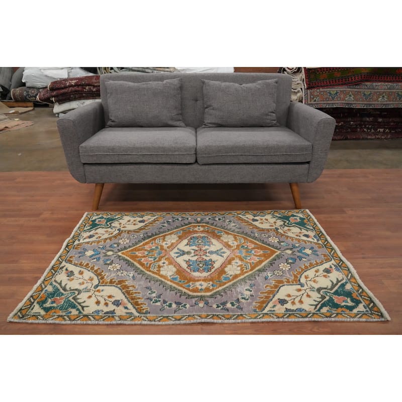 Hand Knotted Oriental 100% Wool Carpet Traditional Floral Purples Tabriz Area Rug - 4' 9'' X 3' 2''