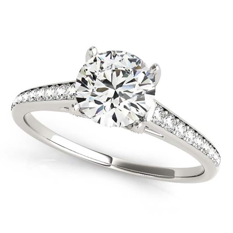 Auriya 3/4ct Round Moissanite and 1/3ctw Diamond Engagement Ring 14K Gold