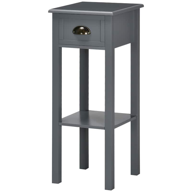 2-Tier Side Table with Drawer, Narrow End Table with Bottom Shelf, for Living Room or Bedroom,