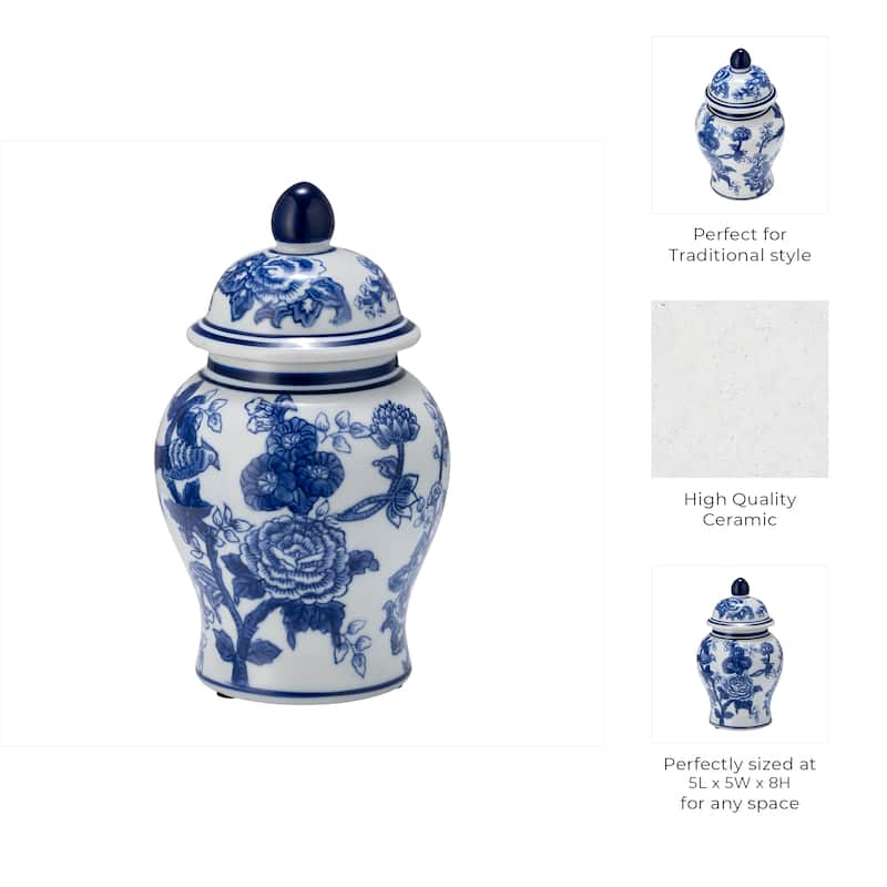 Sagebrook Home Ceramic Chinoiserie Ginger Jar with Lid