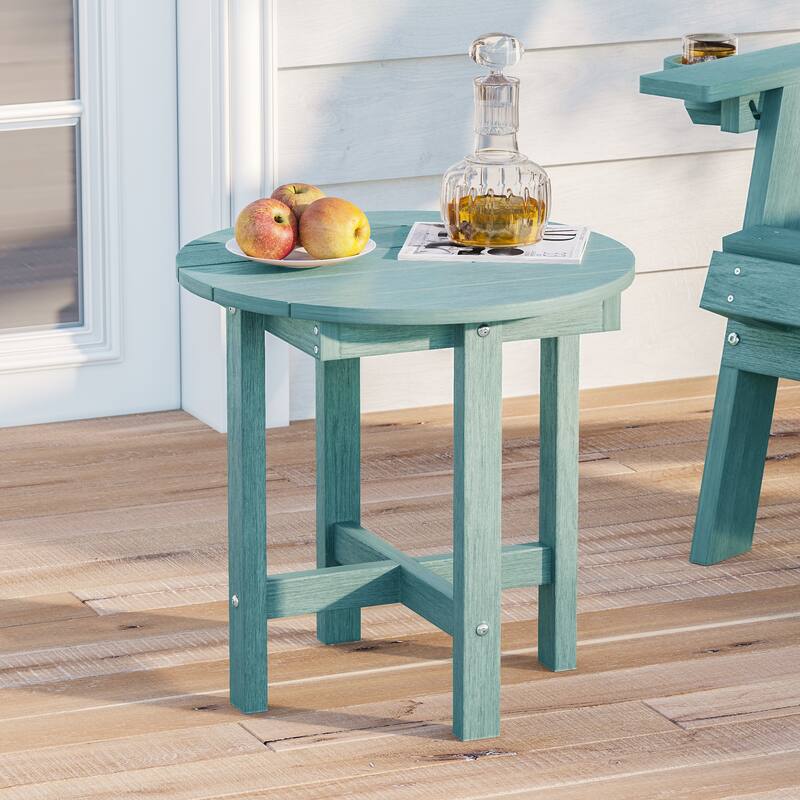 HDPE All-weather Outdoor Side Table, Easy Install Patio Table - Lake Blue