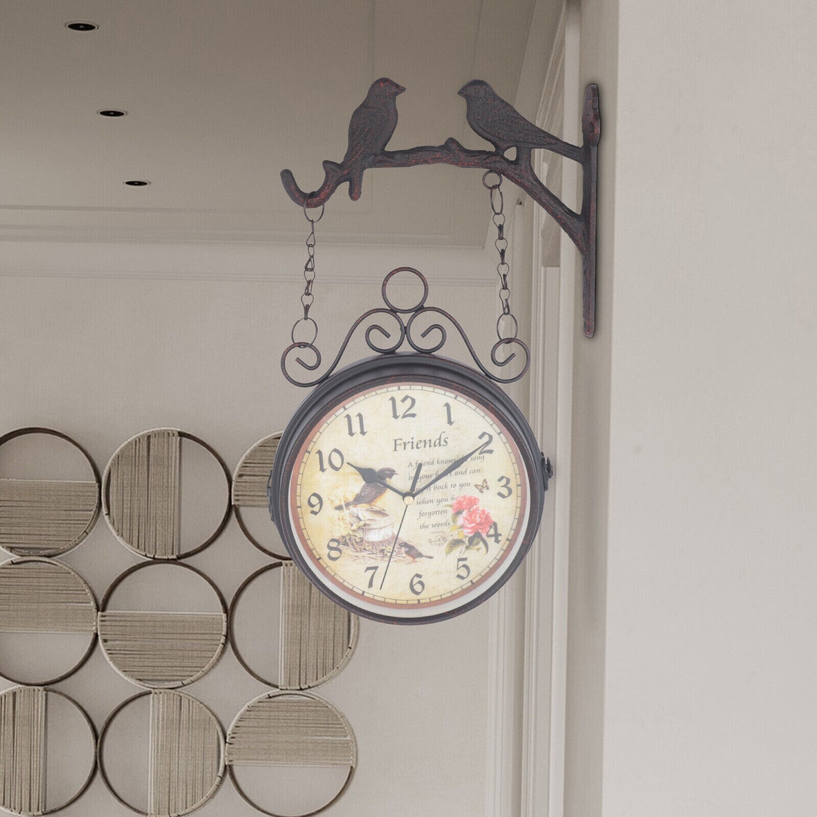Retro Double-Sided Antique Station Hanging Wall Clock - Bed Bath