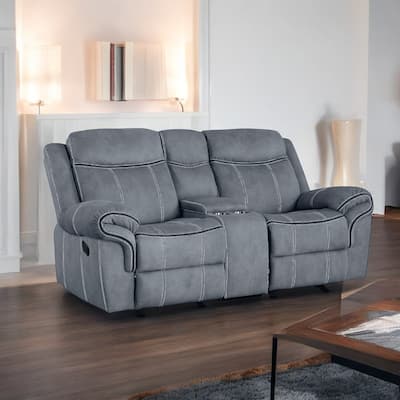 Two Tone Gray Velvet Recliner Loveseat W/Usb Port & Console