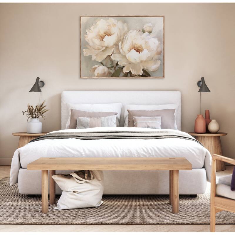 Kate and Laurel Sylvie Beaded Painterly Peonies Framed Canvas by The Creative Bunch Studio