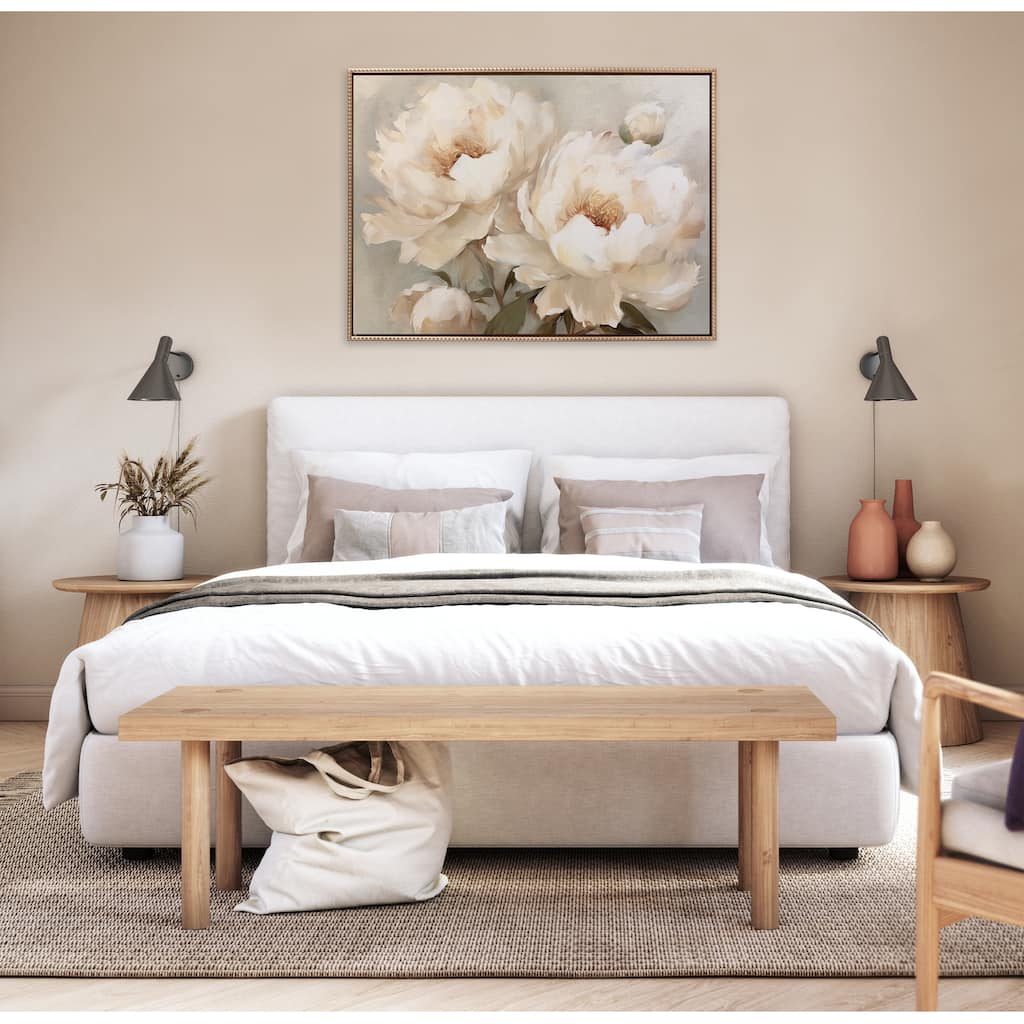 Kate and Laurel Sylvie Beaded Painterly Peonies Framed Canvas by The Creative Bunch Studio