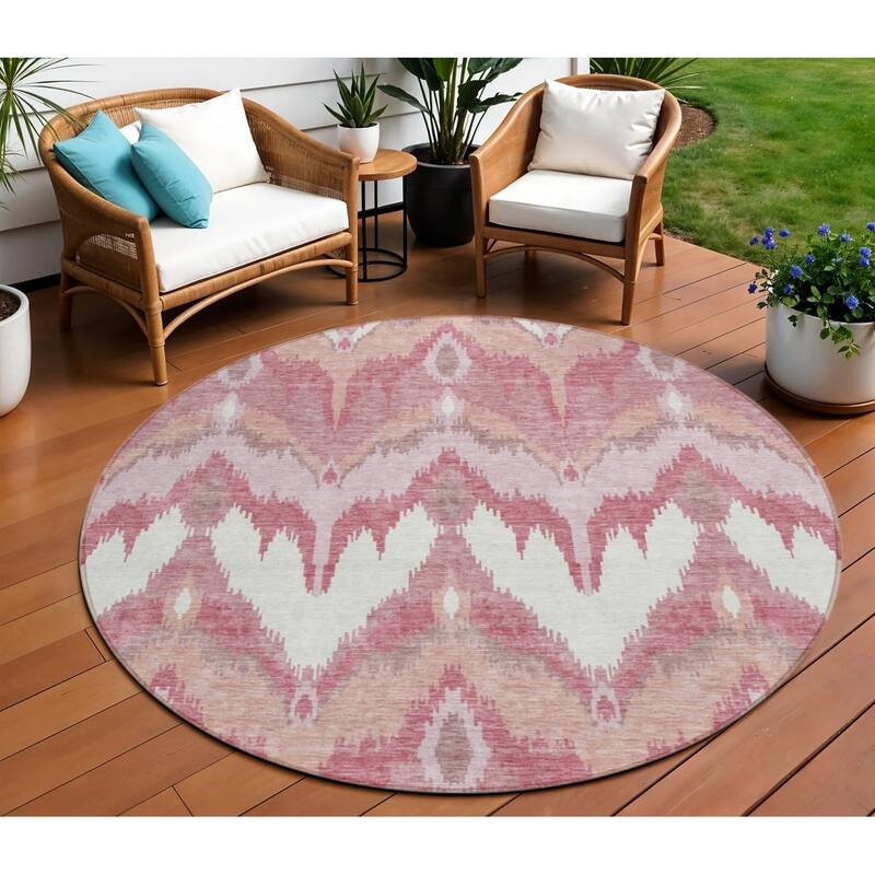 HomeRoots Ikat Transitional Rectangle Outdoor Rug - 8' Round