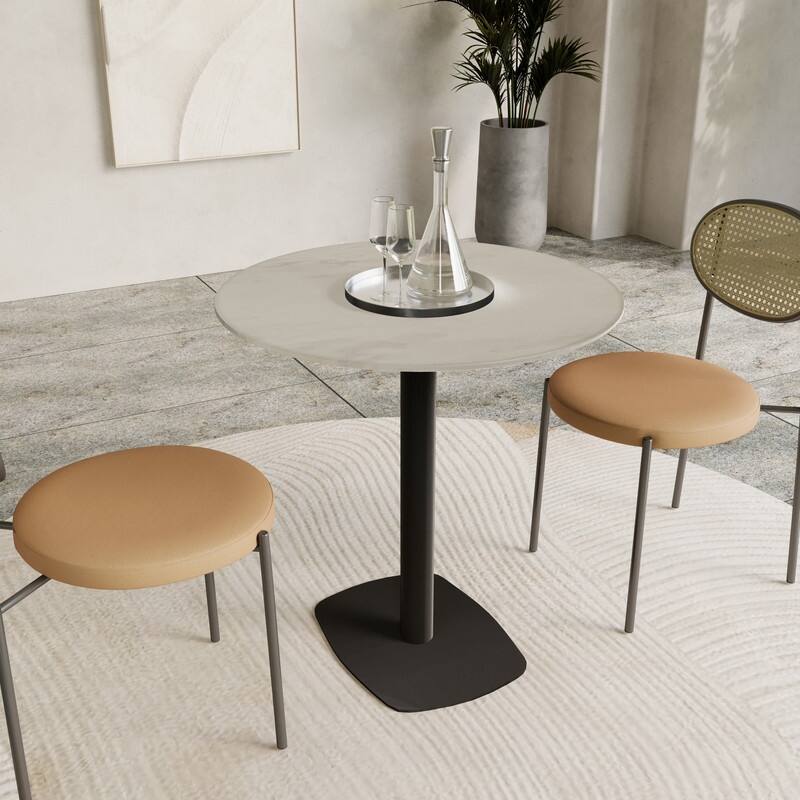 Vail Round Dining Table 36 in. Sintered Stone Tabletop in Black Stainless Steel Square Pedestal Base for Kitchen and Dining Room