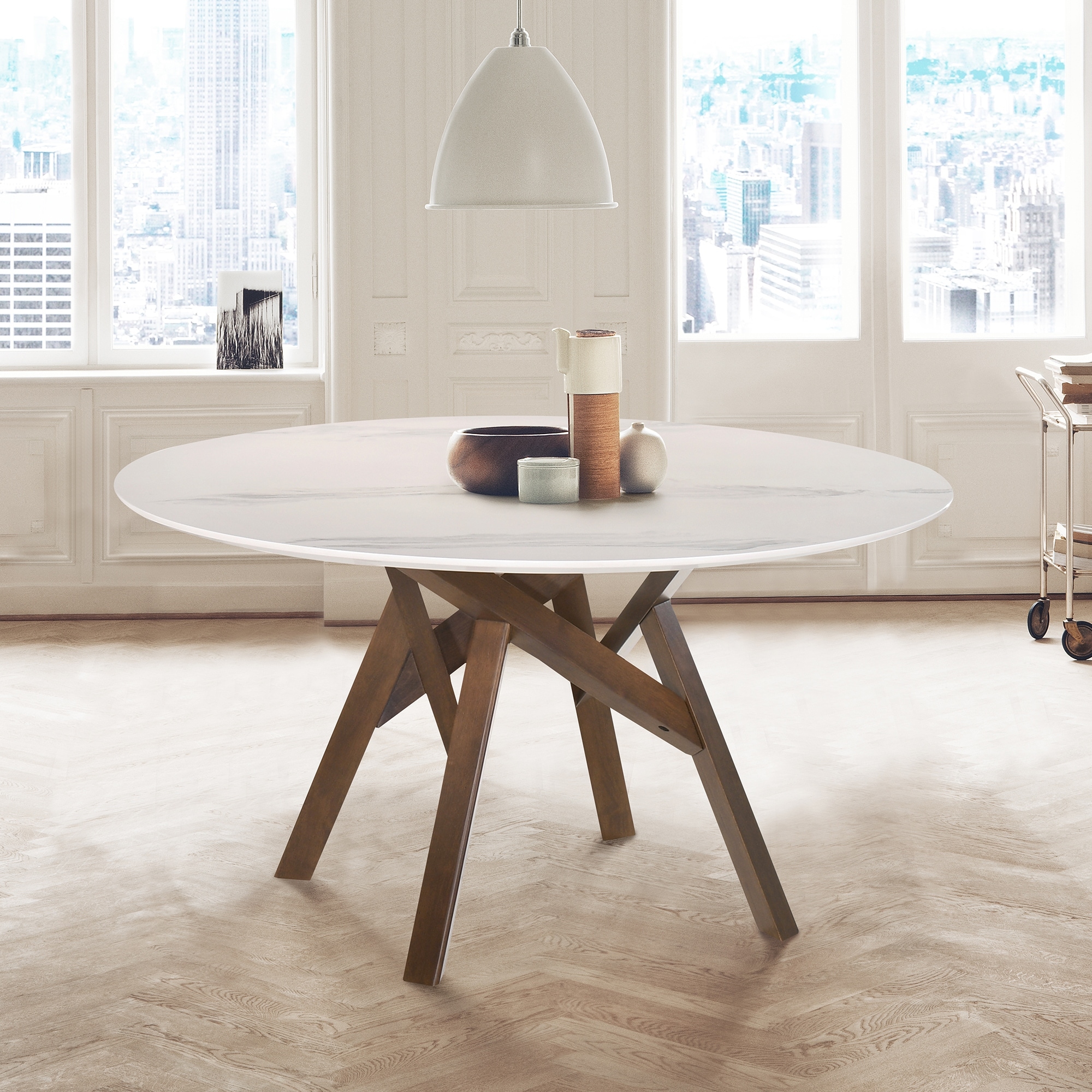 Venus 54" Round Mid-Century Modern Pedestal Dining Table