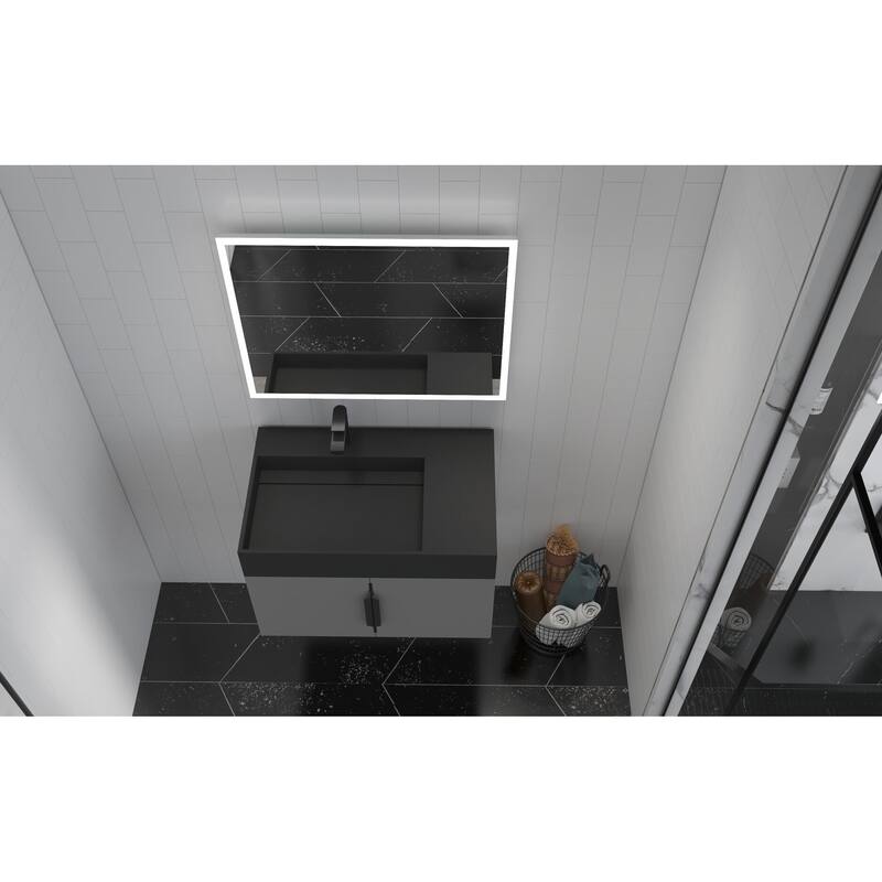 Amazon 30" Wall Mounted Bathroom Left Basin Vanity Set w/ Black Top