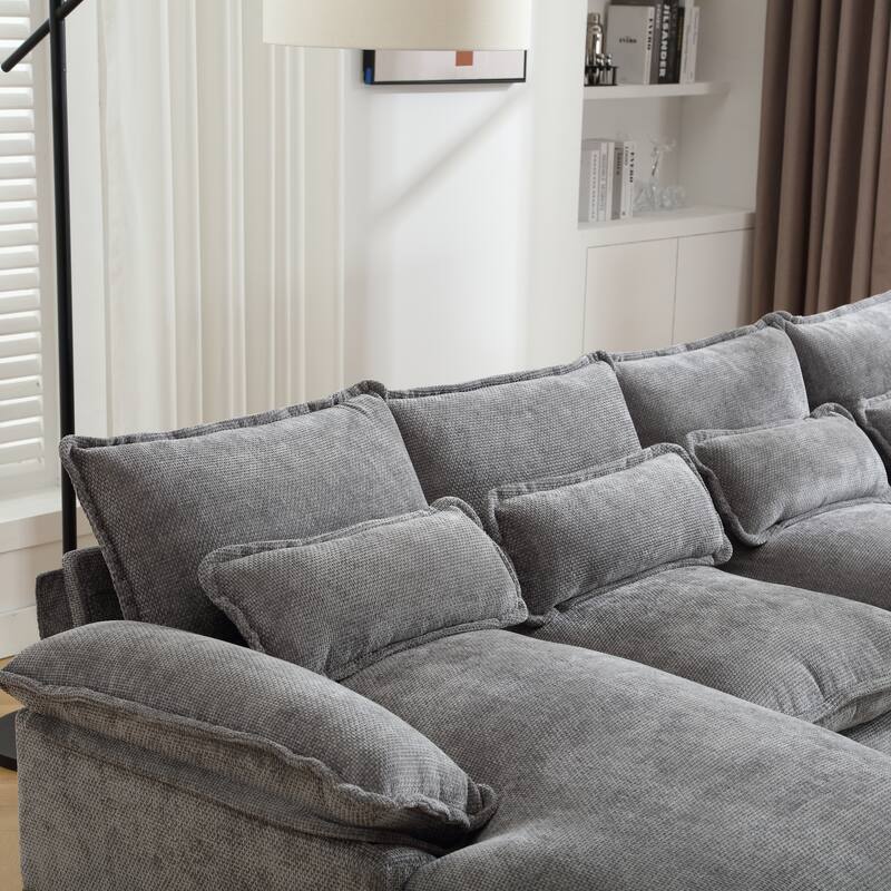 U-shaped Recliner Sofa Chenille Upholstered Chaise Sectional Sofa Symmetrical Reclining Couch with Double Thick Cushions