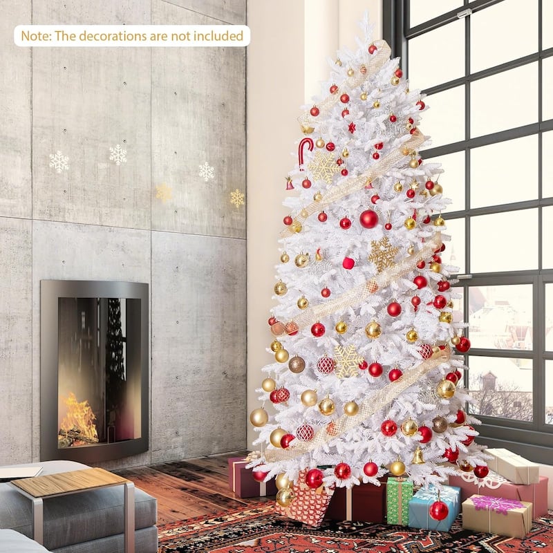 Pre-Lit Christmas Tree Snow Flocked Xmas Tree Hinged Holiday Tree - White