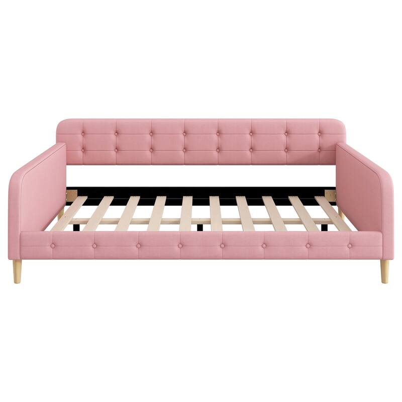 Roomfitters Queen Size Upholstered Daybed with Sturdy Support Legs and Modern Design, Pink
