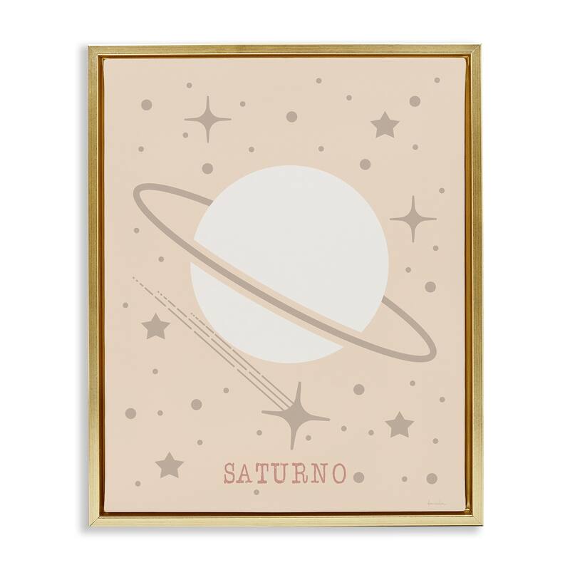 Stupell Minimal Saturn with Stars Framed Floater Canvas Wall Art Design By Daniela Santiago - 17 x 21 - Gold