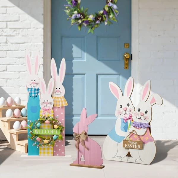 slide 2 of 52, Glitzhome Easter Wooden Bunny Porch Decor Standing Rabbit Sign Decoration