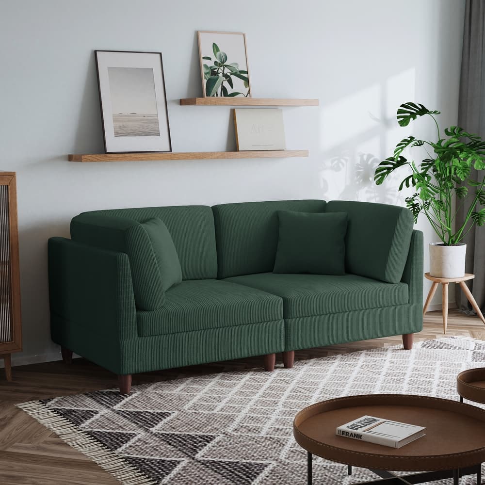 2-Piece Corduroy Loveseat Modular Sectional Sofa