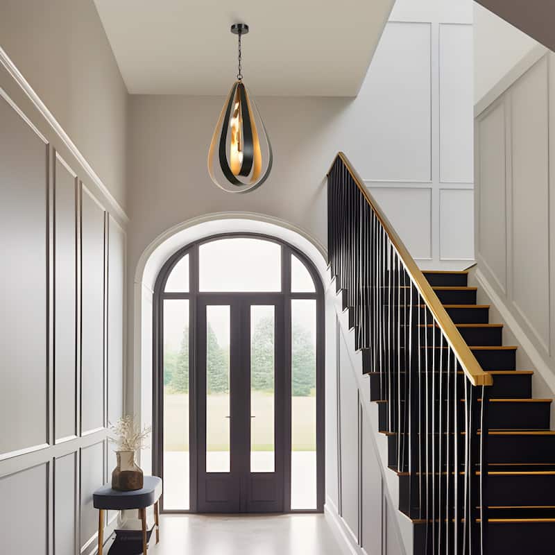 Dsmll Mid-century Modern 4-Light Chandelier Black Gold Lantern Pendant Lights for Dining Room